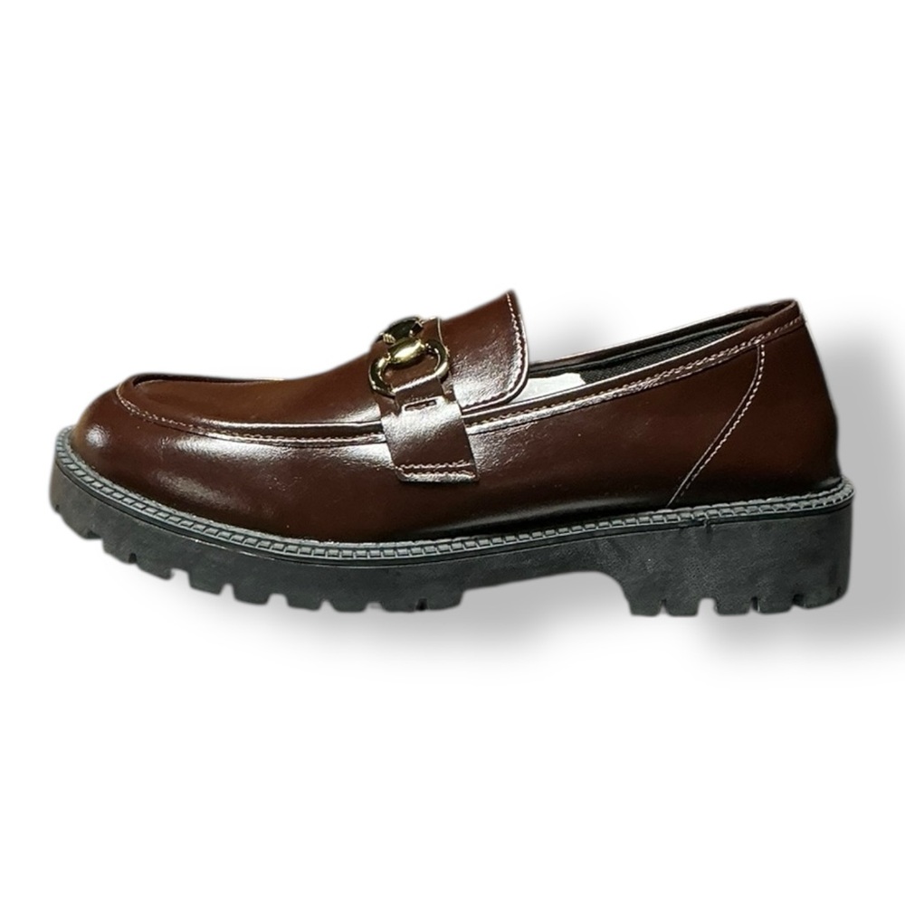Brown Leather Horsebit Loafers Chunky Lug Sole Gold Hardware EU 40 US 9 - Picture 7 of 11